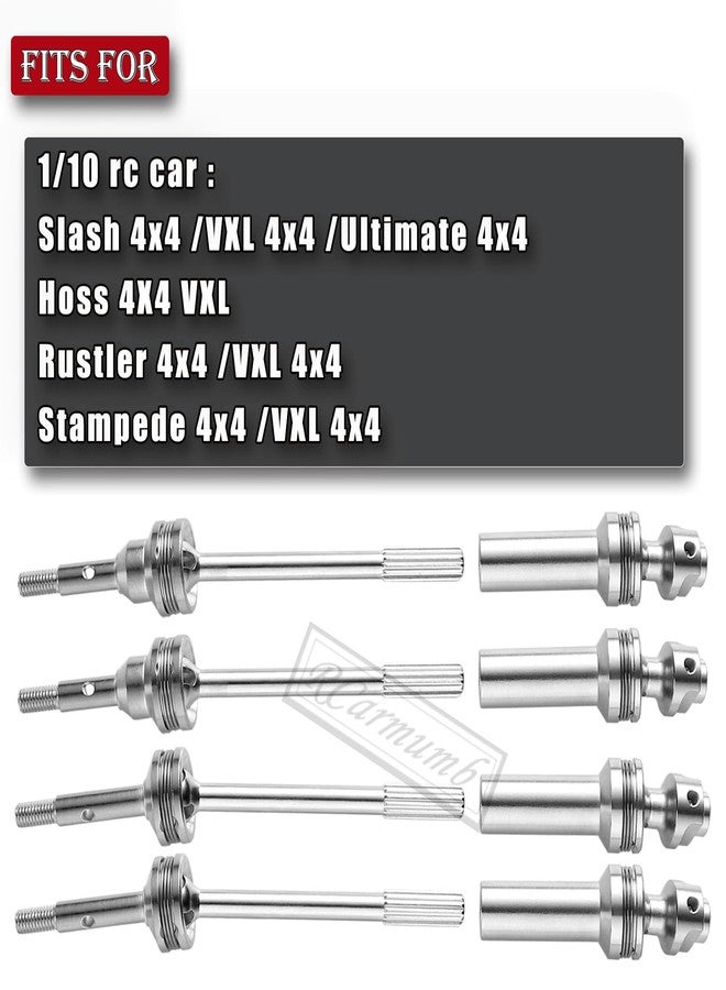 Rcarmumb Upgrades Part Drive Shaft CVD for 1/10 Slash 4X4/Stampede 4X4/Rustler 4X4/Hoss 4X4 RC 4WD,4PCS Front Rear Stainless Steel CVD #45 Axle with Navy Blue Hex,Silver - Image 2